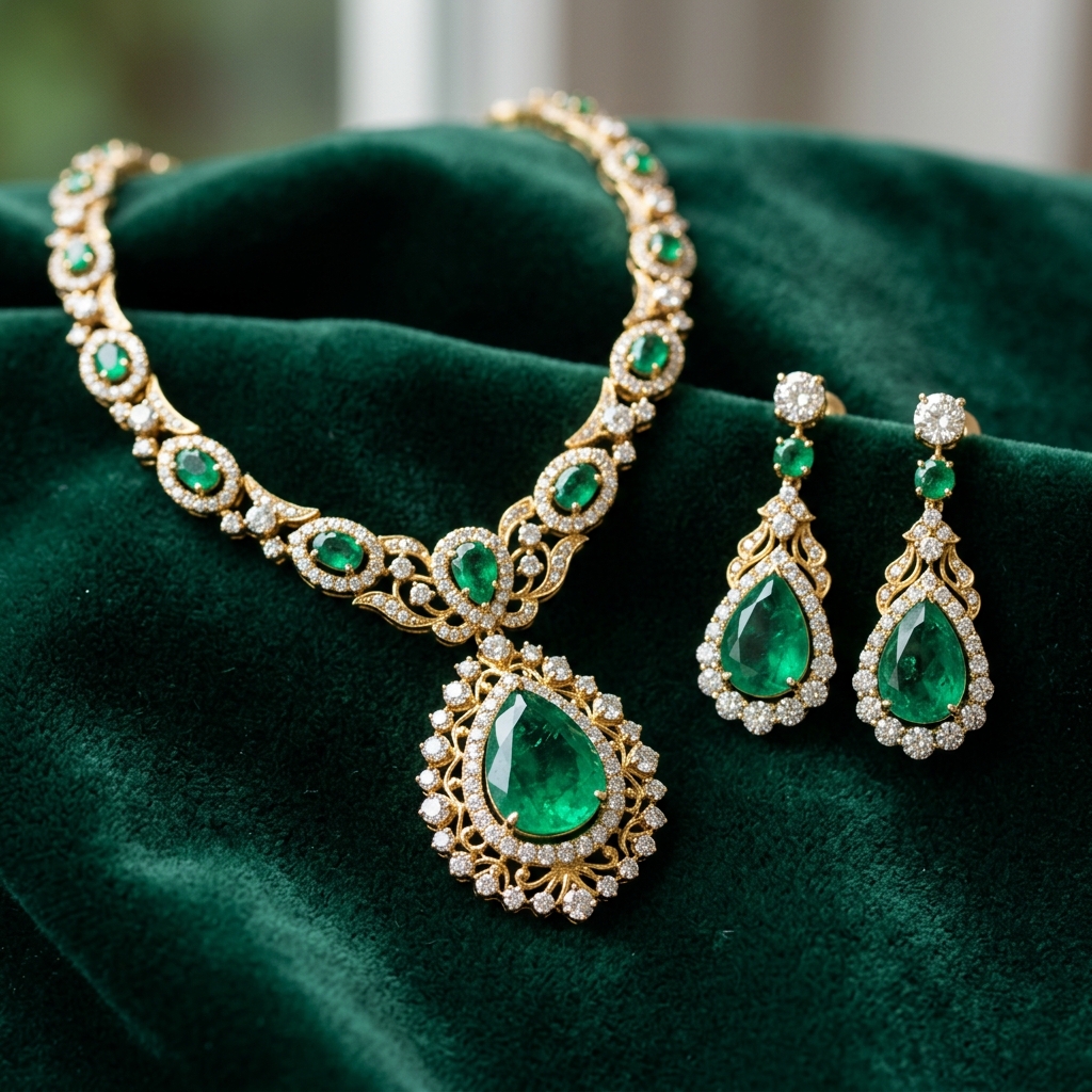 Emerald Gold Jewellery Set